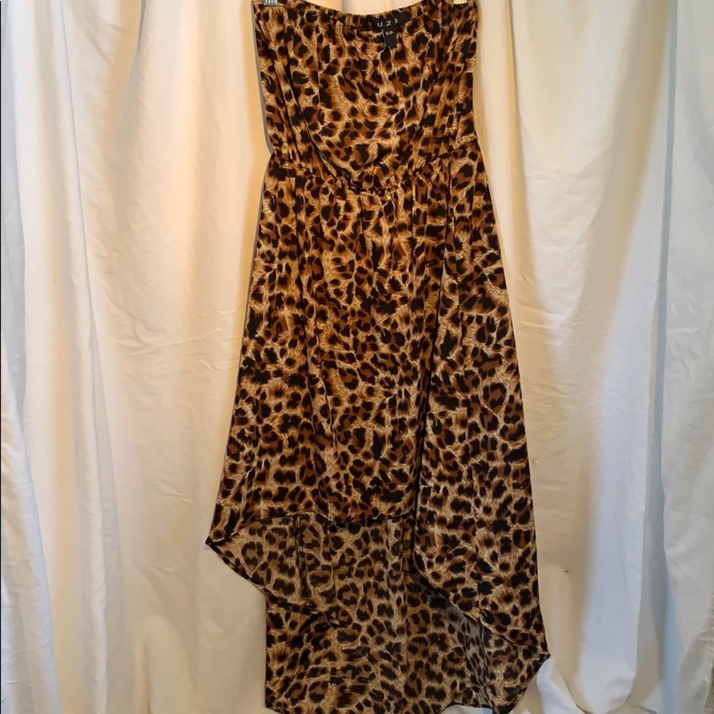 3/20 Strapless high low leopard print dress small
